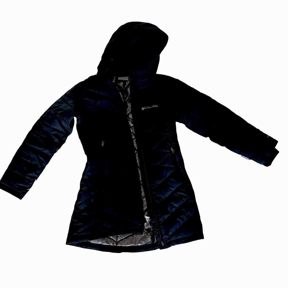 Columbia Girls Size S 7/8 Black Puffer Hooded Jacked Omni Thermal Reflective